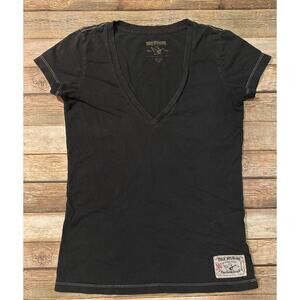True Religion Womens Size XS Black V Neck Short Sleeve T- Shirt
